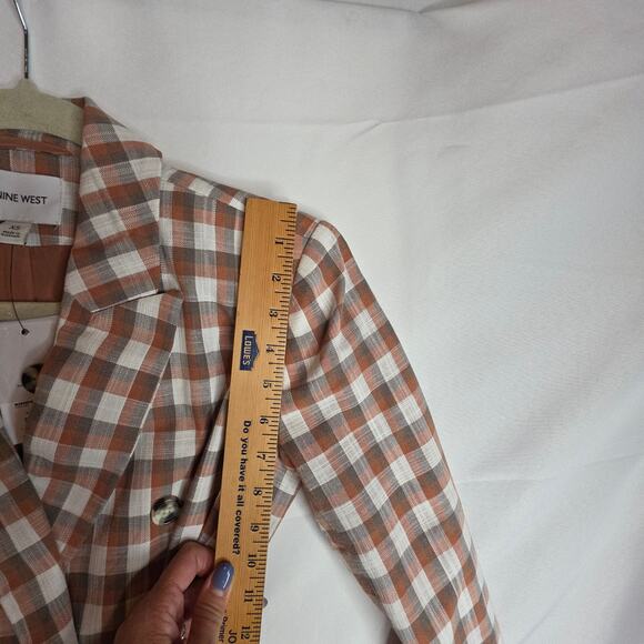 Nine West XS NWT Brown Beige plaids Double Breasted blazer jacket. Work Office - Picture 8 of 13